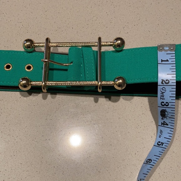 Milly Belt Wide Green Gold Statement Buckle Belt Size 6 - Picture 3 of 6